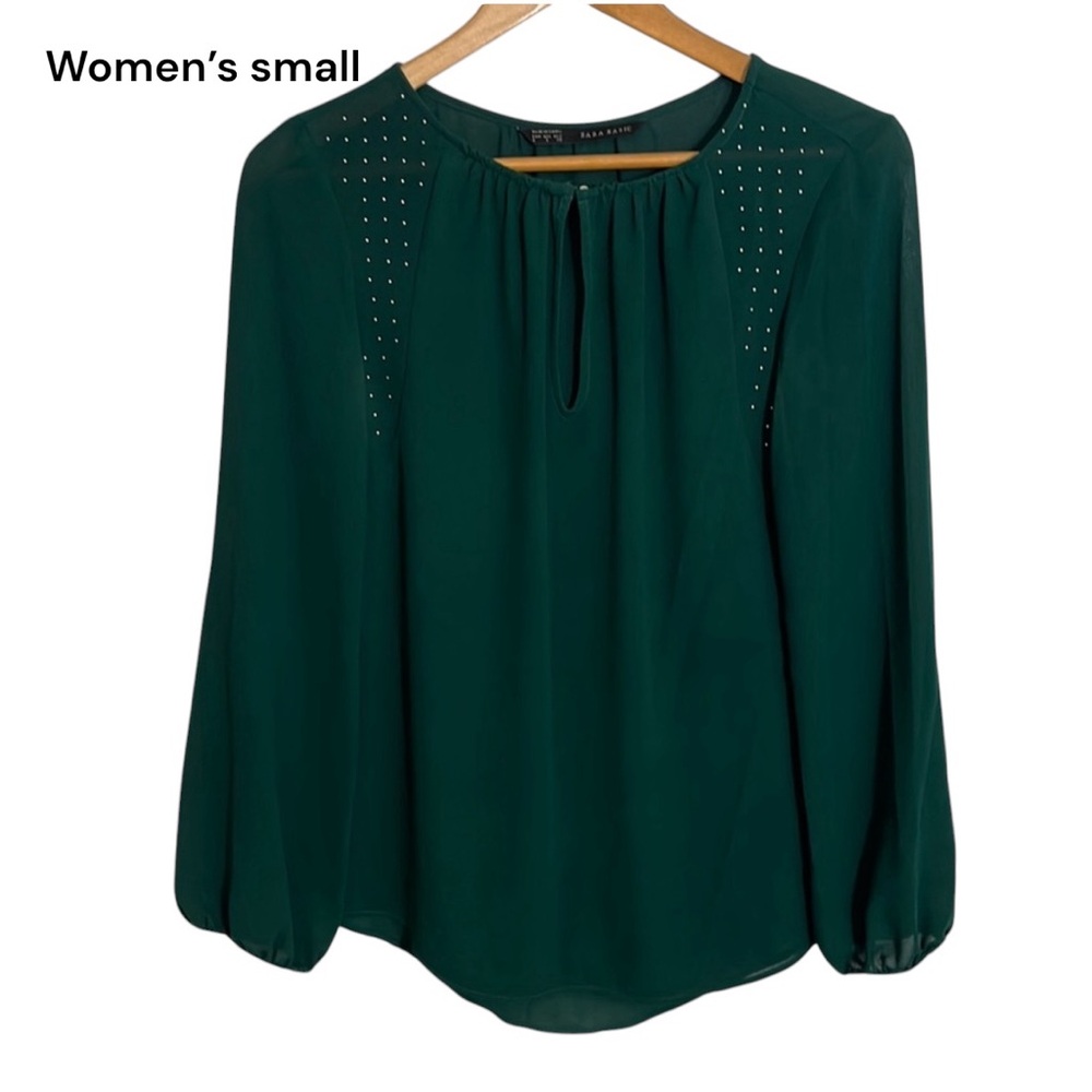 - #N9 small green dressy blouse size S ZARA BASIC l